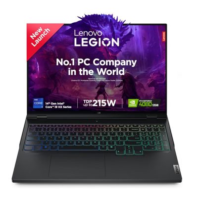 Lenovo LEGION 7 (83FD000YIN) Laptop (Intel® Core™ i9-14900HX, 24C (8P+16E) / 32T, P-core 2.2 / 5.8GHz, E-core 1.6 / 4.1GHz, 36MB /2x 8GB SO-DIMM DDR5-5600 / 1TB SSD M.2 2280 PCIe® 4.0×4 NVMe® / 16″ WQXGA (2560×1600) IPS 500nits Anti-glare / NVIDIA® GeForce RTX™ 4060 8GB GDDR6)